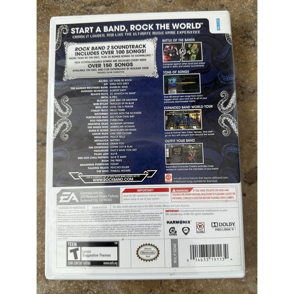 Rock Band 2 Nintendo Wii Game Missing Manuel